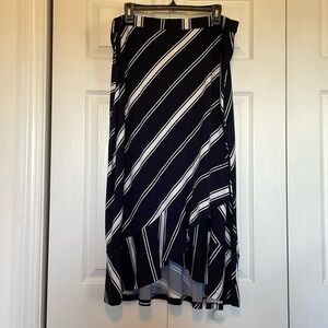 Women’s Susan Graver XL skirt Navywhite diagonal stripe ruffle flowy lightweight